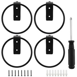 CHUEHKAK Pack of 4 Flower Pot Holders, Flower Pot Wall Mount 11 cm, Ring Flower Pot Holder Wall, Foldable Flower Pot Holder, Outdoor, Wall Planter Rack, with Screws and Screwdriver, Black