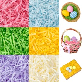 CIPOWM 12oz Easter Grass Shredded Paper Filler 6 Colors Paper Shred Crinkle Raffia Paper Filler for Easter Gift Wrapping Boxes Bags Basket Filling Party Supply(6 Colors)