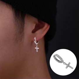 Thoquene Cross Earrings Hoop Earrings Ear Piercing Cubic Zirconia Dangle Earrings for Women, Stainless Steel