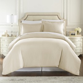 HC COLLECTION Queen Duvet Cover Set - 1500 Thread Lightweight Duvet Covers with Zipper Closure for Comforters w/ 2 Pillow Shams - Cream