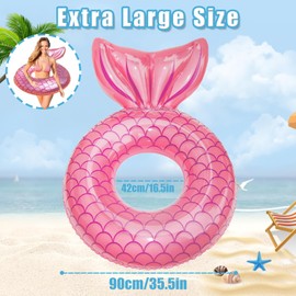 Schwimming3 Inflatable Swimming Ring Adult Large Swimming Ring Toys in Mermaid Tail Shape, Pool Swimming Ring XXL, Permanent Pool Ring, Summer Pool Water
