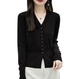 EASTEMPO Women's Cardigan, Spring, Office, Loose Knit, Solid Color, Casual, Business, Stylish, Large Size, Black, M