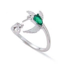 Sterling Silver Blue Jay Ring, S925 Adjustable Bird Ring with Flower and Leaf Design, Size 7