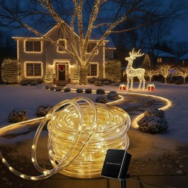 CVchancin Solar Rope Lights Outdoor Waterproof, 39FT 100 LED Tube Lights with 8 Modes, Solar Powered String Lights for Garden Patio Yard Trees Fence Party Decor, Warm White