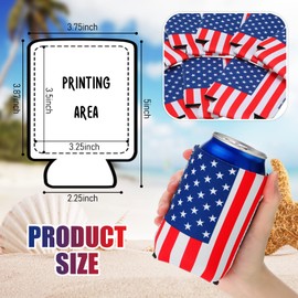 100 Pack American Flag Beer Can Cooler Sleeves 4th of July Blank Can Sleeves Independence Day Insulated Sublimation Can Cooler Bulk Collapsible Reusable Drink Cooler for Party, Red, White and Blue