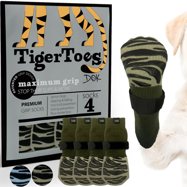 DOK TigerToes Premium Non-Slip Dog Socks for Hardwood Floors -