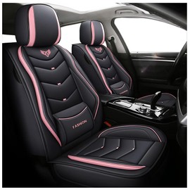 ZHNGSU Leather Car Seat Covers,Full Coverage Seat Covers Full Set with Fix Lumber Support,Universal Automotive Seat Covers for Cars,SUVs,Trucks and Sedans (Black&Pink, Full Set)