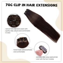 Munx Clip in Hair Extensions Real Human Hair, Dark Brown Human Hair Clip in Extensions Straight Human Hair Clip ins Double Weft Hair Extensions Clip ins 7pcs 70g 20""