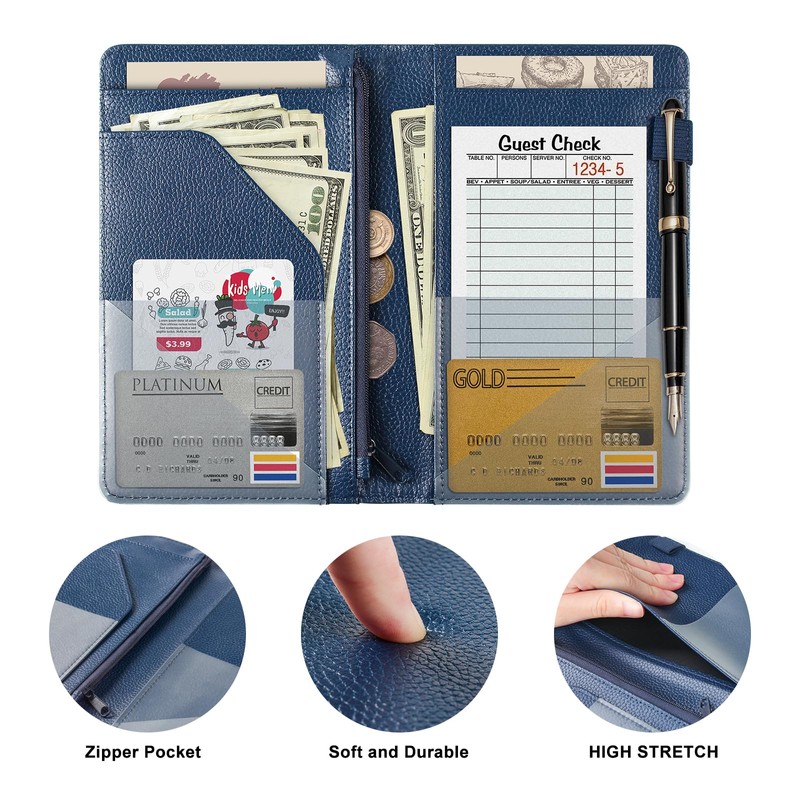 EcoVision Server Book for Waitress, Leather Waiter Organizer with Zipper