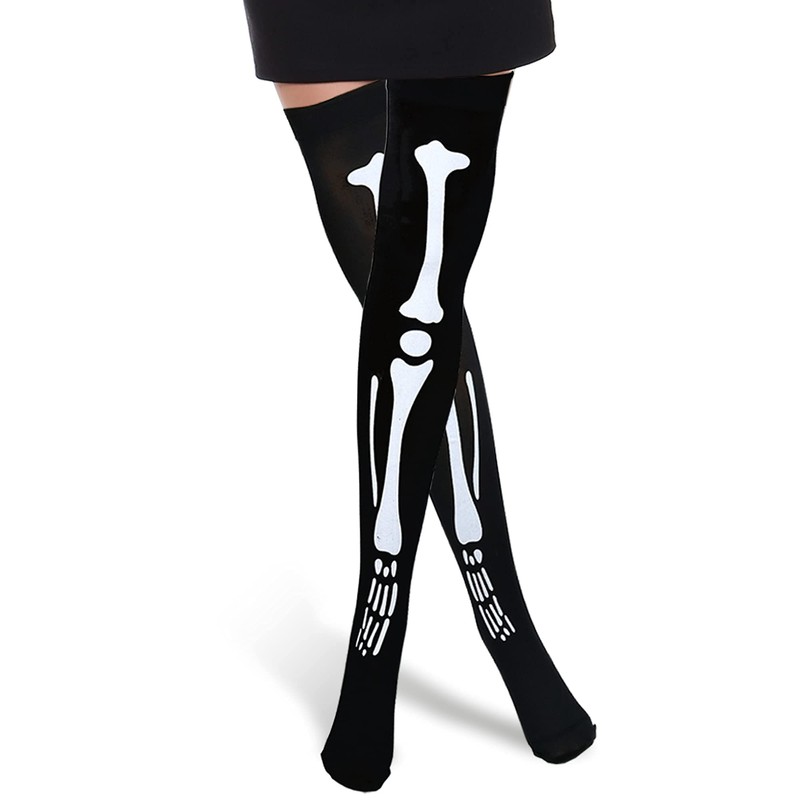 Skeleteen Skeleton Thigh High Socks - Goth Costume Bone Over