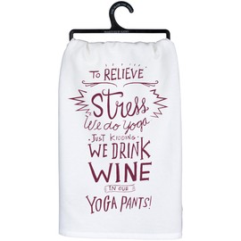 Primitives by Kathy 26932 LOL Made You Smile Dish Towel, 28" x 28", Drink Wine In Yoga Pants