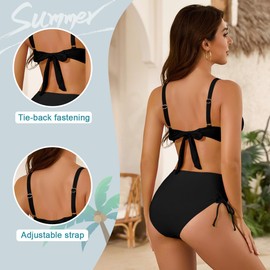Bikinis Sets for Women Push Up Bathing Suit Criss Cross Back Full Coverage Tummy Control with Tie Side Bottoms Two Piece Swimming Suits Adjustable Straps Black