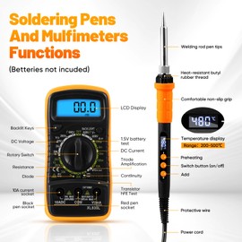 Professional Soldering Iron Set, 90 W LCD Adjustable Temperature 200-500 °C Soldering Set, Electric Soldering Station with Soldering Wire, 5 Soldering Tips, Soldering Iron Stand, Desoldering Pump