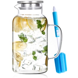 Hannadepot Glass Pitcher, 1 Gallon/3.8L Glass Water Pitcher with Lid and Spout, Heat/Cold Resistant Borosilicate Glass Water Carafe for Coffee, Juice and Homemade Beverage