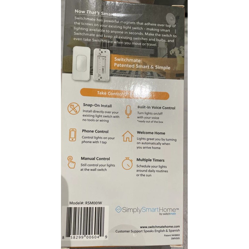 Switchmate RSM001W Snap-On Instant Smart Rocker Light Switch Built In
