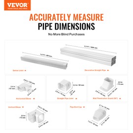 VEVOR Mini Split Line Set Cover 3-inch W 15.8Ft L, PVC Decorative Pipe Line Cover for Air Conditioner with 4 Straight Ducts & Full Components Easy to Install, Paintable for Heat Pumps, White