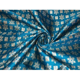 Silk Brocade Fabric with Motif White Gold Jacquard Available in 2 Colors Turquoise Blue and Teal BRO1015 Teal