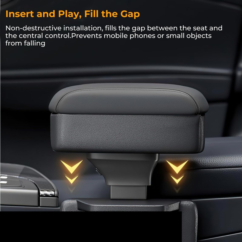 WODHMIEY Universal Car Armrest Box,PU Leather Armrest Extender, Height Adjustable