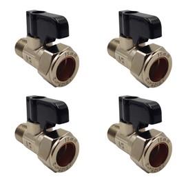 Aumix 15mm x 12mm Isolating Valve with Handle UK Compression Fittings Adaptor EN1254-2 for Kitchen Bathroom Mixer Taps with 3/8" Tails - 4 Pieces