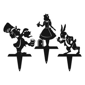 Alice in Wonderland Garden Stakes – Set of 3 | RealSteel Original Outdoor Yard Art Featuring Alice, White Rabbit & Mad Hatter | Rust-Resistant, American-Made Metal Décor | Black Finish