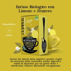 CUPPER Infuso Biologico Limone e Zenzero, Ingredienti da Agricoltura Biologica, Tisana Digestiva e Energizzante, Filtri 100% Biodegradabili, 4 Confezioni da 20 bustine di tè, Totale 80 bustine