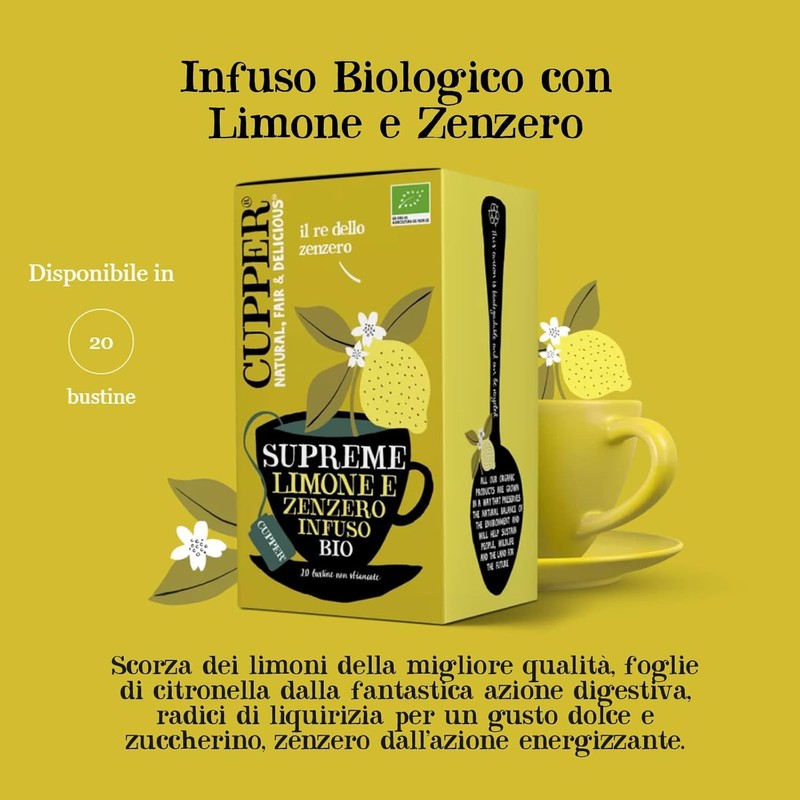 CUPPER Infuso Biologico Limone e Zenzero, Ingredienti da Agricoltura Biologica,