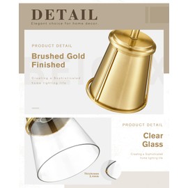 Beionxii 2 Pack Pendant Lights Kitchen Island, Brushed Gold Pendant Lights Kitchen Island, Kitchen Pendant Lighting Over Island for Sink Dining Room Entryway, Clear Glass Shade, BX-PL01BGCG-2PK