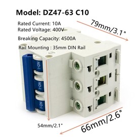 Dahszhi DIN Rail Mounted Circuit Breaker 10A Breaking Capacity 3 Pole DZ47-63 C10