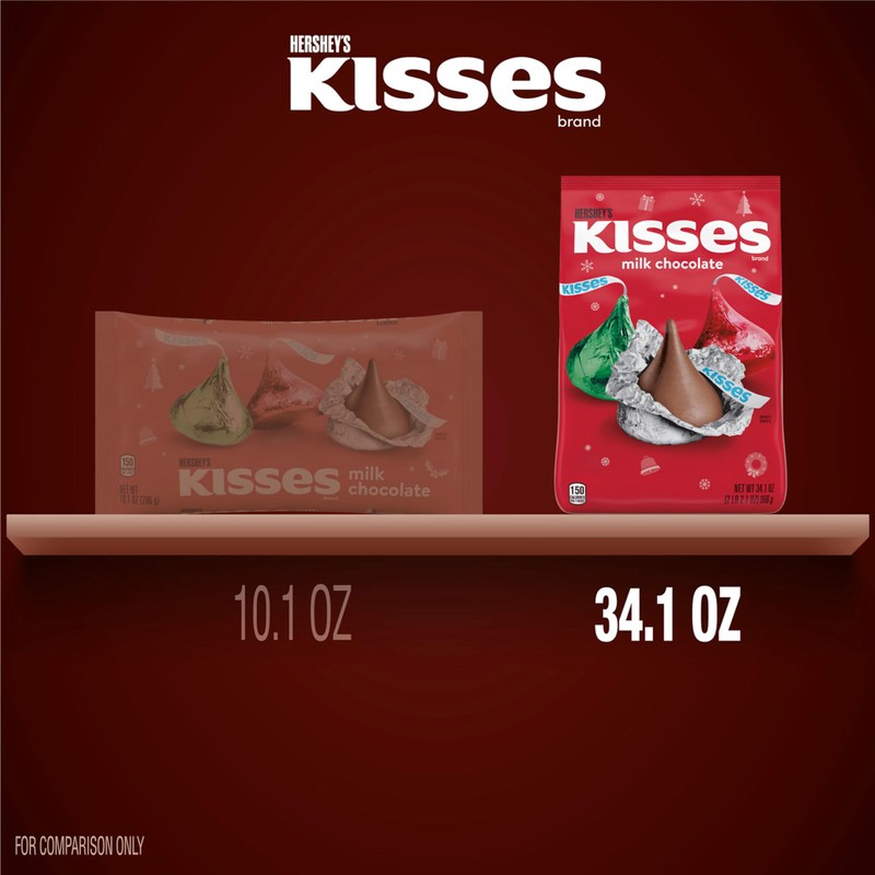 HERSHEY'S KISSES Milk Chocolate, Christmas Candy Bag, 34.1 oz