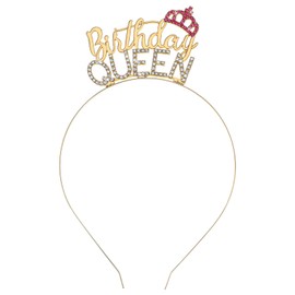 Birthday Queen Tiara, Rose Gold Rhinestone Crown Headband Happy Birthday Hairband with Glitter Rhinestone Shiny Princess Crown for Women & Girls Party Decoration