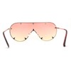 Large Shield Racer Rimless Metal Stud Trim Sunglasses Gold Orange