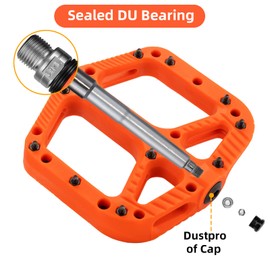 RockBros Bicycle Pedals, Nylon Composite Flat Pedals, 9/16-Inch Mountain Bike Pedals, 3-Bearing, Non-Slip, Waterproof, Anti-Dust, orange