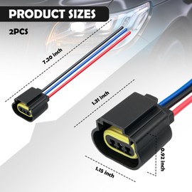 2PCS 9008/H13 Headlight Wiring Harness,Female Headlight Connector Replacement with 3 Extension Wire,Professional Headlights Connector Plug Car Accessories for Most Vehicles (Female Socket)