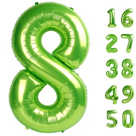 40 Inch Giant Light Green Foil Number 8th 18th 28th Birthday Balloons Digit 8 Balloons for Men Women 80th Anniversary Party Decorations Supplies