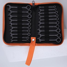 LEONTOOL Mini Wrench Set Metric and SAE 20-Piece Ignition Wrench Set, 4mm-11mm & 5/32"-7/16" Open End and Box End Combination Wrench Set Super Thin Small Wrench Set with Zipper Bag and Key Ring, Black