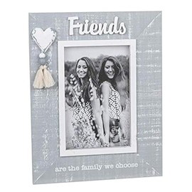 Home Inspirations Shabby Chic Cool Grey and White Heart and Tassel Frame 4 x 6 - Friends