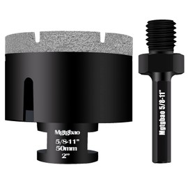 2"(50mm) Vacuum Brazed Dry Diamond Hole Saw with Slots, Tile Hole Saw for Porcelain Granite Brick Concrete Marble Stone with 5/8-11 Thread to 3/8” Hex Shank Adapter Fit