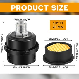 Threlaco 4 Pack Air Compressor Silencer, 1/2'' Air Compressor Intake Filter Silencer and 20mm Filter Noise Muffler Replacement Parts