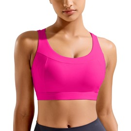 RUNNING GIRL Sports Bra for Women, Molded Cups Criss-Cross Back Strappy Sports Bras High Support Yoga Bra(3051_Hot Pink_XXL)
