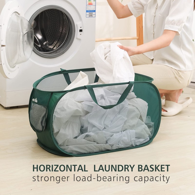 Pop Up Laundry Hamper,Collapsible Horizontal Baskets with Handles & Side
