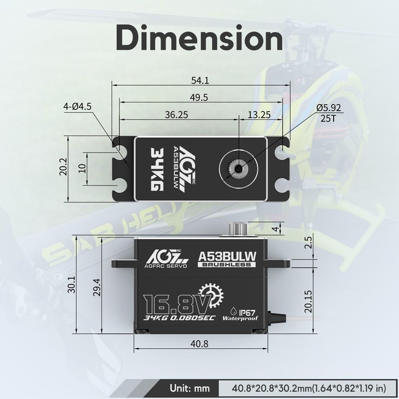 AGFRC 34KG Waterproof Low-Profile RC-Steering-Servo - 16.8V Direct Power High