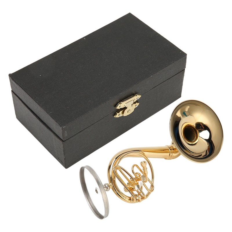 Miniature French Horn Model Brass Golden Stylish Exquisite Birthday Gift