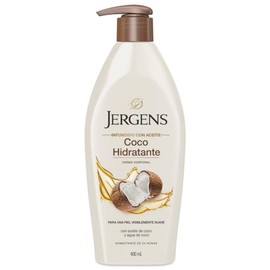 Jergens, Crema Corporal Coco Hidratante, 400 mL, Infundido con aceite y agua de coco para una humectación duradera, hidrata la piel seca al instante, 