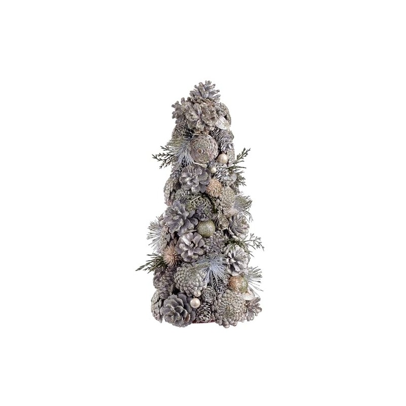 SilksAreForever 16" Glittered Pinecone, Ball & Pine Artificial Cone-Shaped Topiary