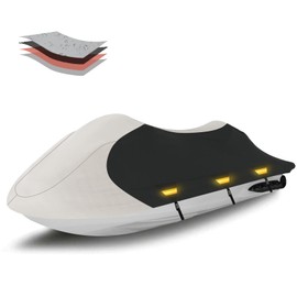 Solim Waterproof Jet Ski Cover, 1200D PU Oxford Trailerable PWC Cover, Marine Grade Heavy Duty Polyester Jetski Cover with Strap & Reflective Air Vent for Yamaha Kawasaki Sea-Doo 2-3 Seater Black&Gray