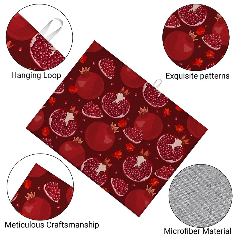 Red Pomegranate Dish Drying Mat For Kitchen Counter, Super Absorbent