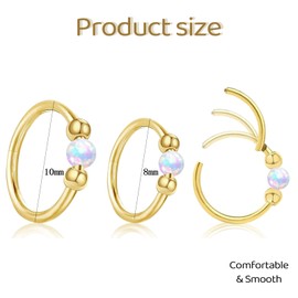 SUBANG 4 Pieces Opal Nose Rings for Women Hypoallergenic Stainless Steel Septum Rings 8mm/10mm Hoop Nose Rings Cartilage Earrings Piercings Jewelry for Women Men ﻿, One Size, Stainless Steel, no