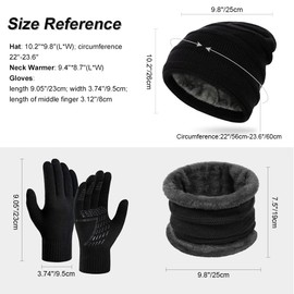 Winter Hat Scarf Touchscreen Gloves Set - Unisex Beanie Knitted Hat Winter Scarf Thermal Gloves Fleece Lining Warm Knit Hat Loop Scarf Non-Slip Gloves for Men Ski 3-in-1 Winter Set, Black (black 4)