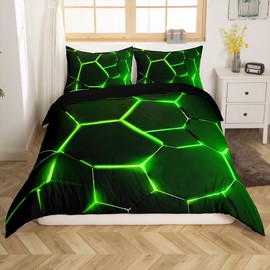 Green Honeycomb Duvet Cover Hexagonal Pattern Comforter Cover Beehive Geometrical Bedding Set for Kids Adults Reticulated Bedspread Cover Ultra Soft Room Decor Twin Size Bedclothes Zipper