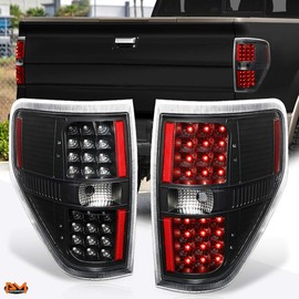Pair of Full LED Tail Light Rear Brake Lamps Assembly Compatible with 09-14 Ford F150,Black Housing Clear Lens
